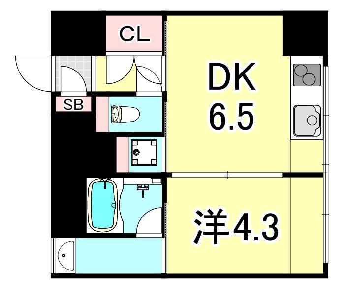 北浜コンソール(1DK/10階)の間取り写真