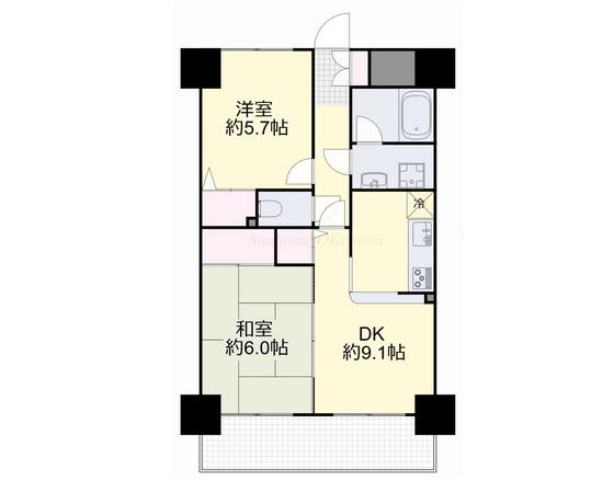ライオンズマンション岡山南(2DK/12階)の間取り写真