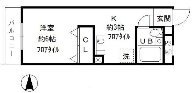 昭島コートエレガンスD(1K/2階)の間取り写真