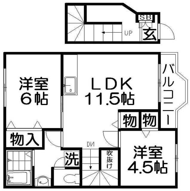 プロムナードI(2LDK/2階)の間取り写真