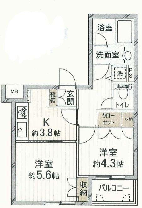 ジェイパーク新中野(2K/3階)の間取り写真