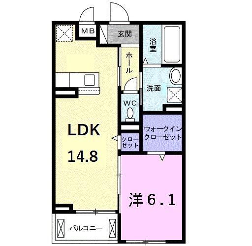 ヴィラ シェリールII(1LDK/2階)の間取り写真