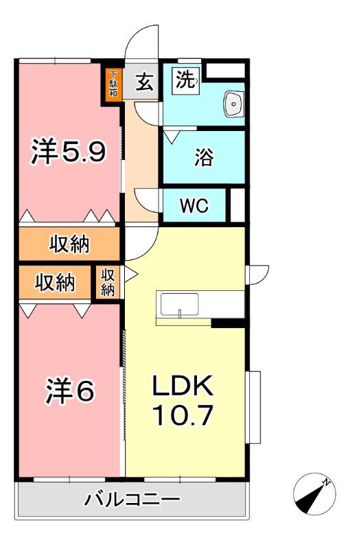 ラグゼールII(2LDK/1階)の間取り写真