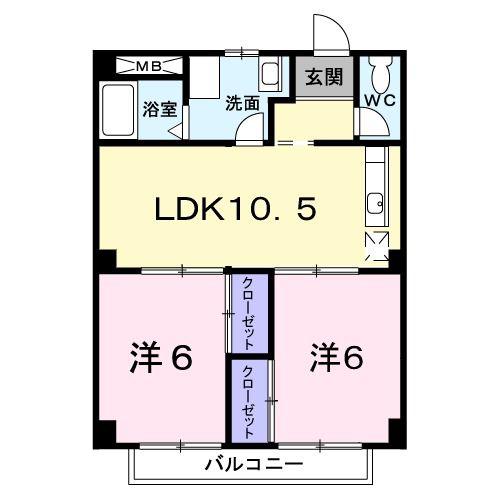 パルネット細川(2LDK/2階)の間取り写真