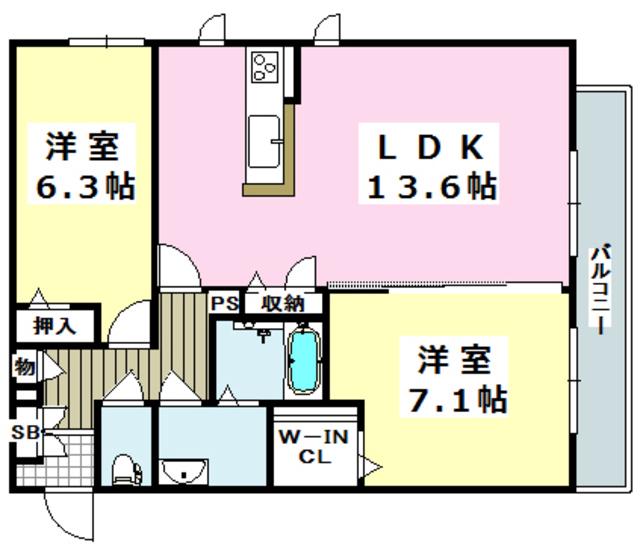 PRENDRE AGLAIA(2LDK/2階)の間取り写真