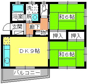 レジデンス沖(2LDK/4階)の間取り写真