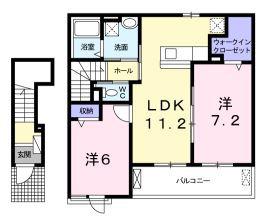 トレインビュー船穂A(2LDK/2階)の間取り写真