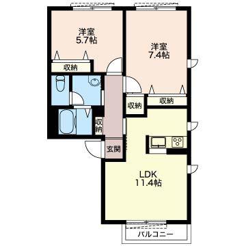 クランツ鎌倉(2LDK/1階)の間取り写真