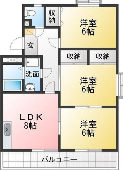 シーズンコート柏原町(3LDK/1階)の間取り写真