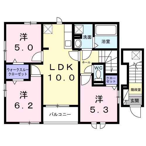 豊橋鉄道東田本線 東田坂上駅 徒歩10分 2階建 新築(3LDK/2階)の間取り写真
