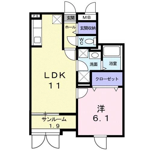 フューチャー栗東(1LDK/1階)の間取り写真