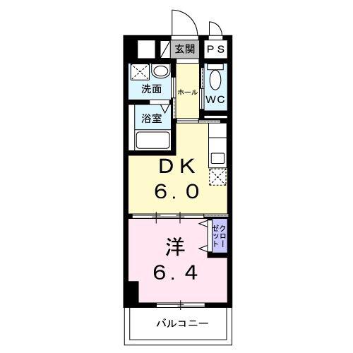 マウントック・フェイム(1DK/6階)の間取り写真
