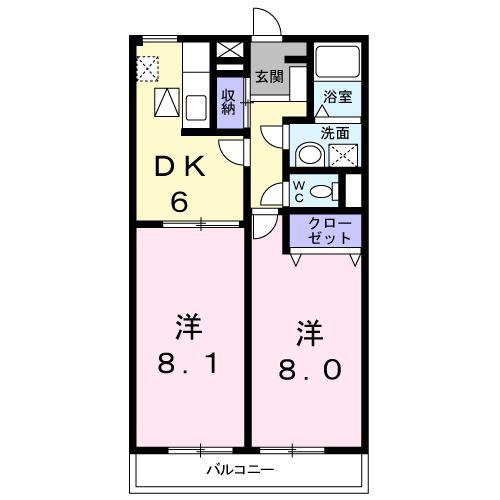 カレントI(2DK/1階)の間取り写真