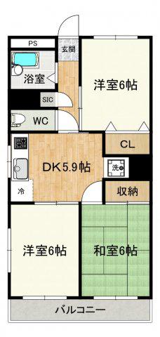 メゾンドール横河原(3DK/4階)の間取り写真