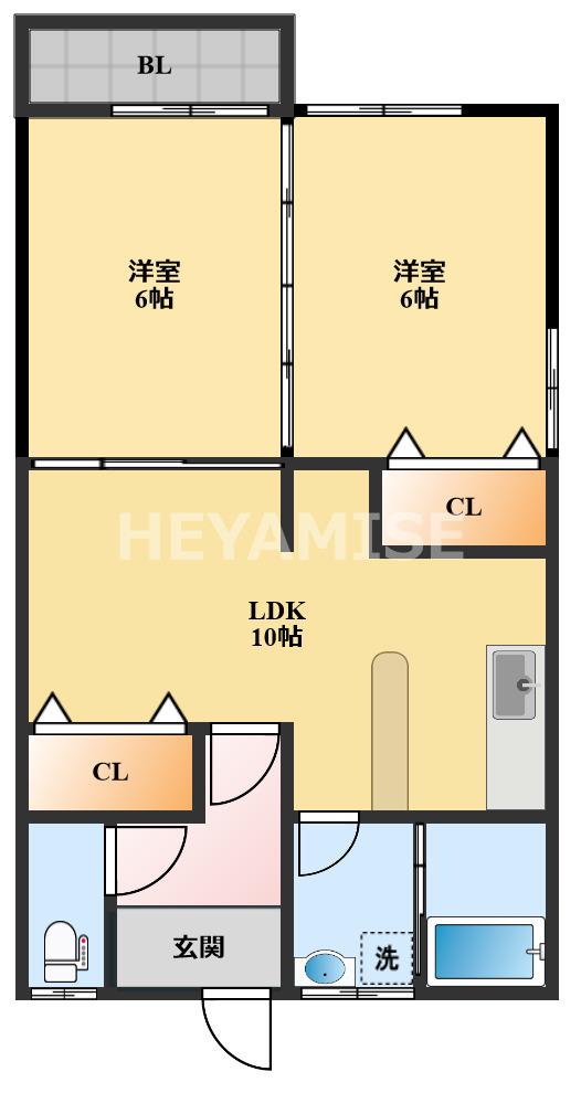 ハイツ古川 K棟(2LDK/2階)の間取り写真