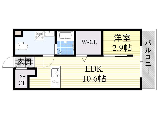 ラージヒル鶴見緑地(1LDK/2階)の間取り写真