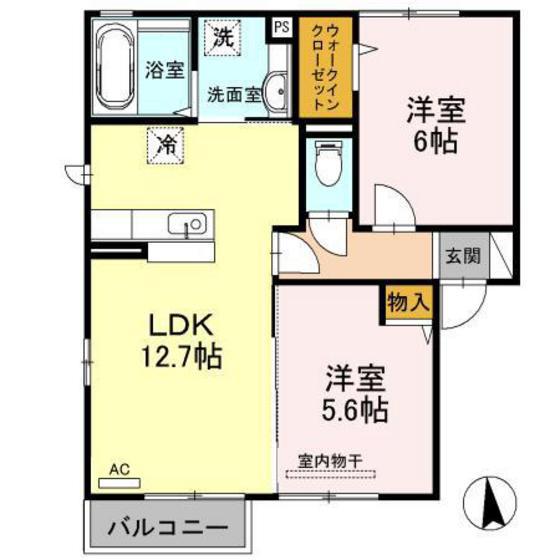 サニーコート山田(2LDK/2階)の間取り写真