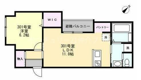 ベイルーム湘南藤沢301(1LDK/3階)の間取り写真
