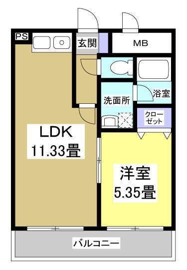 サウスコート(1LDK/5階)の間取り写真