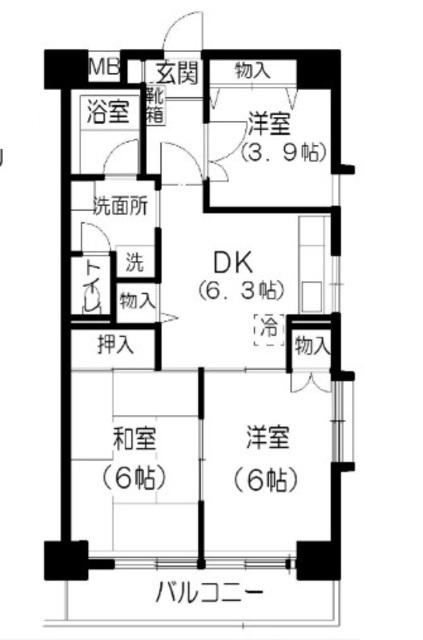 きんえいマンション(3DK/3階)の間取り写真