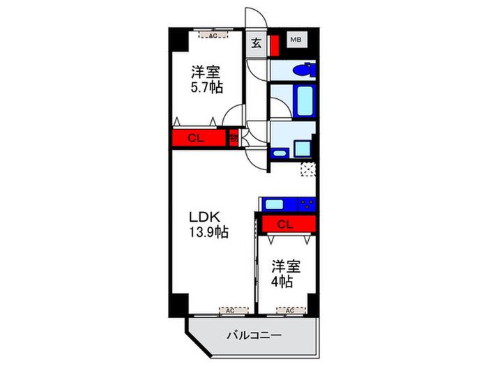 GLUCK MAISON F-TOYONAKA XV(2LDK/6階)の間取り写真