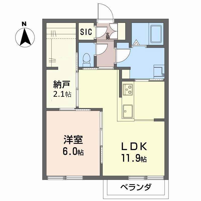 フォーラム26 B棟(1SLDK/2階)の間取り写真