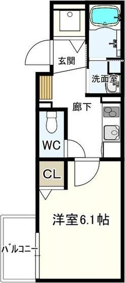 ヴェルメゾン三津屋中(1K/1階)の間取り写真