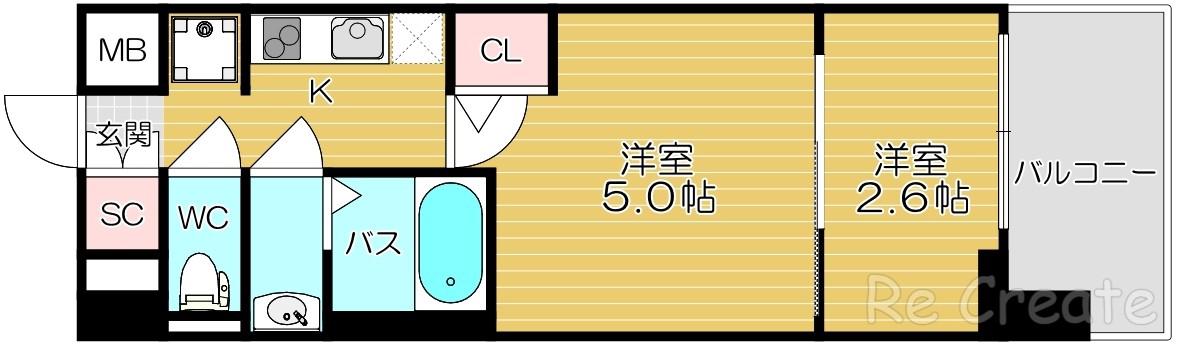 セレニテ難波グランデノール(2K/4階)の間取り写真