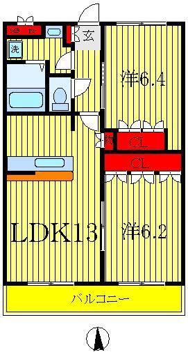 グランベル・ハウスII(2LDK/3階)の間取り写真