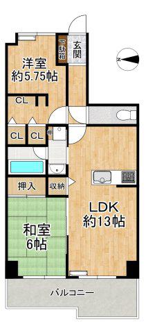 サニーコート山科(2LDK/3階)の間取り写真