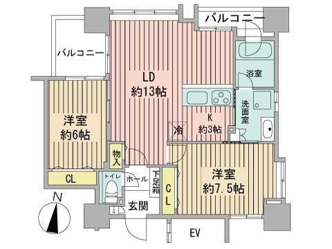 NOVA知事公館前(2LDK/9階)の間取り写真