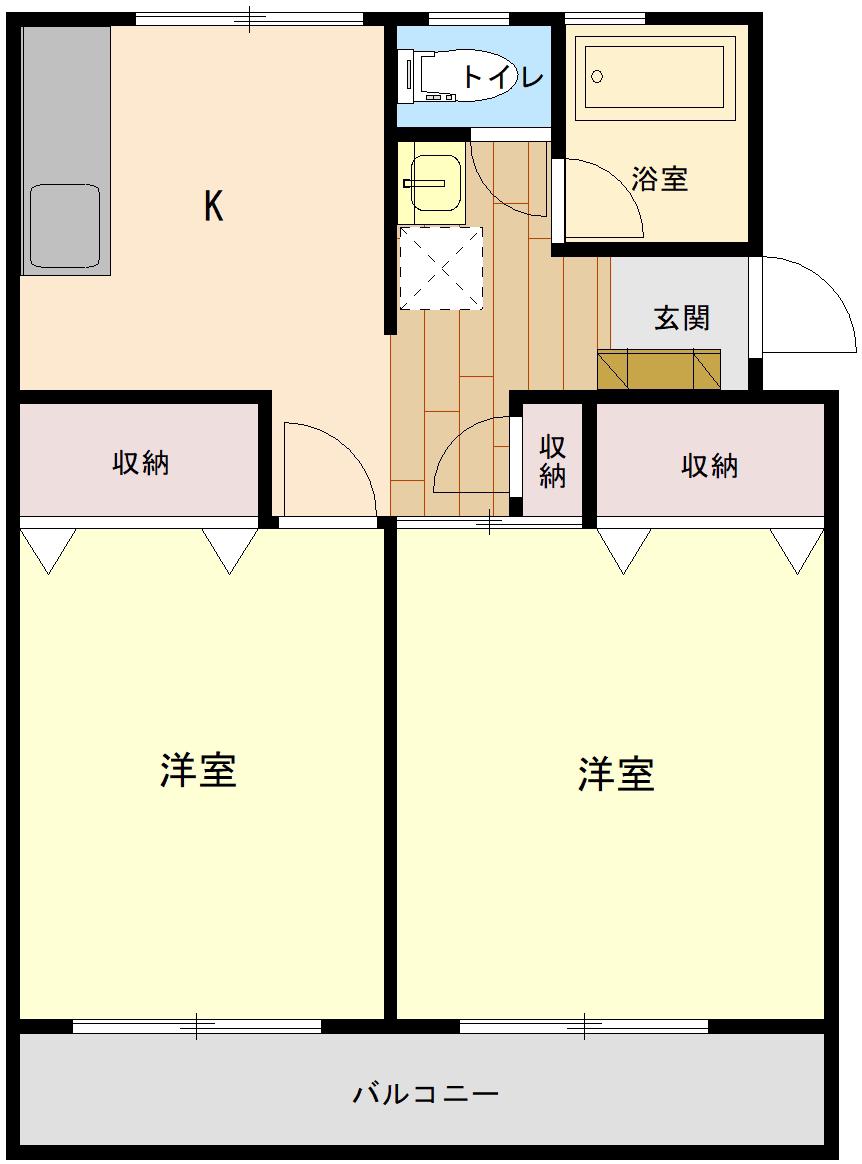 ハイツヒノモトB(2K/3階)の間取り写真