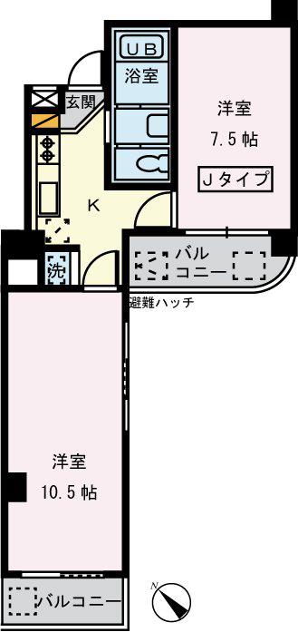 クレール東十条(2K/4階)の間取り写真