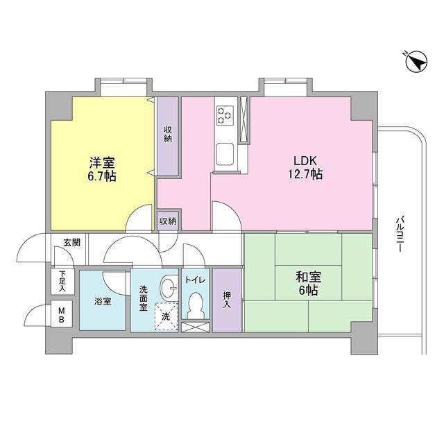 レジデンスヨコハマ南(2LDK/5階)の間取り写真
