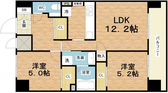 プランドール新大阪(2LDK/14階)の間取り写真