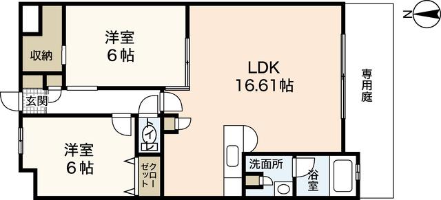 グリュック大野浦(2LDK/1階)の間取り写真