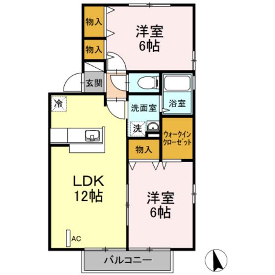 ヴィーブル石田(2LDK/2階)の間取り写真