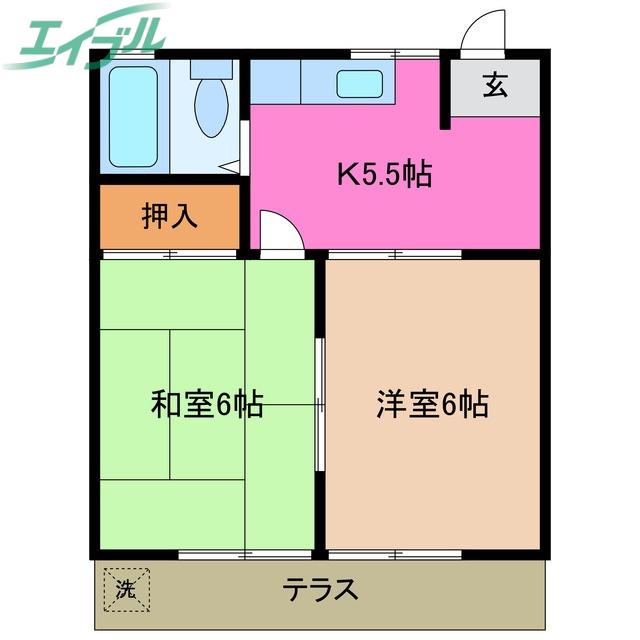 コーポラス日野(2K/1階)の間取り写真