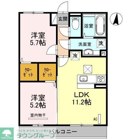 セントポーリアⅡ(2LDK/1階)の間取り写真