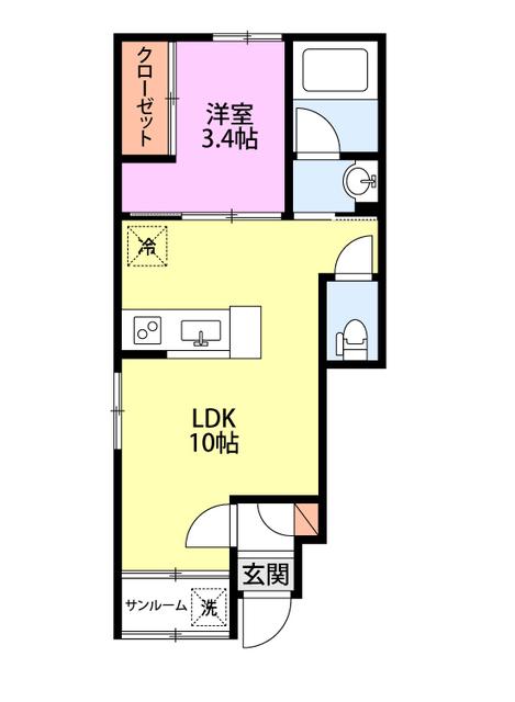 ミルズグランディール川崎B(1LDK/1階)の間取り写真