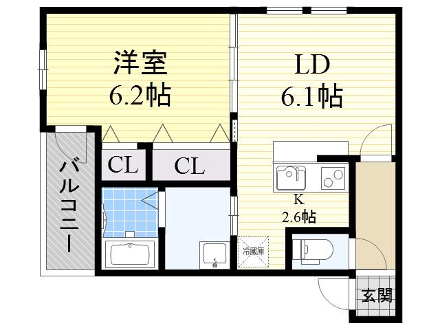 フジパレス鶴見Ⅷ番館(1LDK/2階)の間取り写真