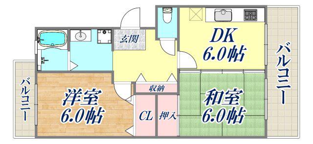 加島2号棟(2DK/3階)の間取り写真