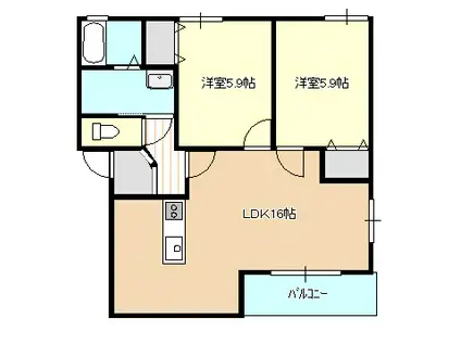 ヴィーブランシェ(2LDK/2階)の間取り写真