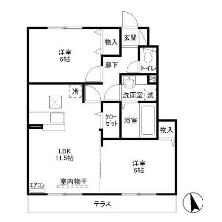 愛宕の杜 A(2LDK/1階)の間取り写真