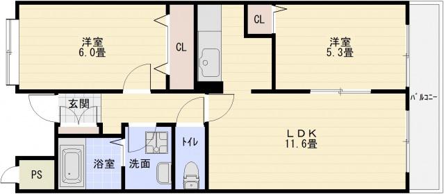 メルヴェイユ―山本(2LDK/4階)の間取り写真