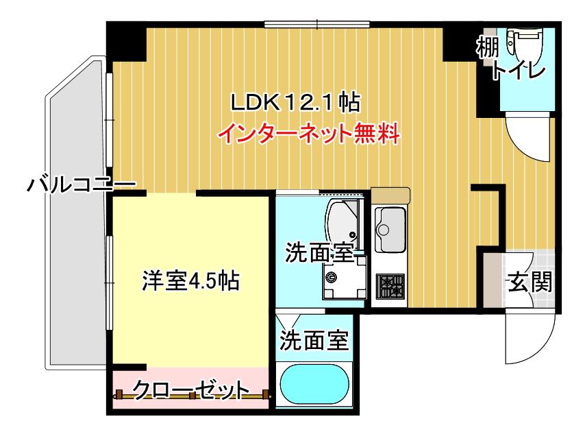 ＪＲ指宿枕崎線 谷山駅(ＪＲ) 徒歩5分 8階建 築5年(1LDK/3階)の間取り写真