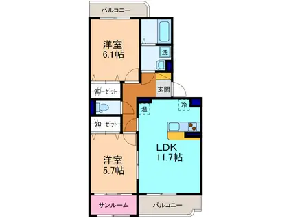 グランシャリオ(2LDK/2階)の間取り写真