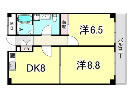 コータース武庫之荘(2LDK/3階)の間取り写真