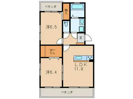 エクセルシティ門司 B棟(2LDK/3階)の間取り写真