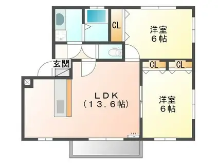 シャトー那由他(2LDK/3階)の間取り写真